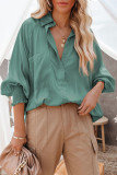 Green Billowy Sleeves Pocketed Shirt