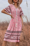 Bohemia Style Pink Floral Print Dress Unishe Wholesale