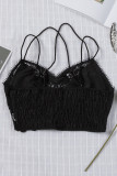 Black Crochet Lace Smocked Criss Cross Spaghetti Strap Bralette