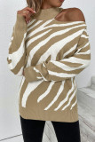 Zebra Stripes Cold Shoulder Knitting Sweater