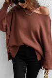 Plain Hem Side Split Knit Pullover Sweater