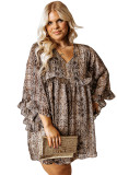 Brown Snake Print Crinkle Plus Size Dress