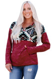 Red Tribal Geometric Print Hoodies with Pocket