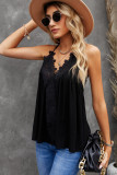 Black Lace Splicing Ruffled V Neck Cami Top