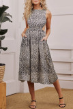 Leopard Print Cut-out Open Back High Waist Midi Dress
