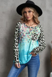 Leopard Tie-dye Splicing Long Sleeve Top
