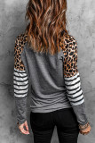 Gray Leopard Striped Long Sleeve Top