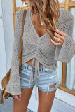 V Neck Hollow Out Bell Sleeves Sweater Unishe Wholesale