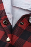 Red Plaid Splicing Pocketed Gray Hoodie