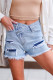 Sky Blue Crossover Ripped Raw Edge Denim Shorts