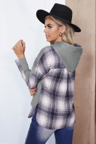 Army Green Plaid Patchwork Long Sleeve Hoodies