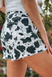 White Cow Spots Print Frayed Denim Shorts
