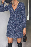 V Neck High Waist Long Sleeves Floral Dress