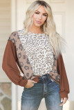 Leopard Patchwork Drop Shoulder Long Sleeve Top