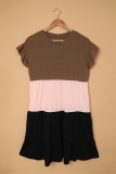 Khaki Ruffled Short Sleeve Colorblock Mini Dress
