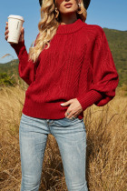 Plain Lantern Sleeves Loose Knit Sweaters