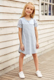 Gray Colorblock Patchwork Striped Girls’ Dress