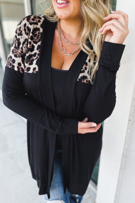 Black Leopard Detail Plus Size Cardigan
