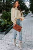 Apricot Crochet Lace Textured Balloon Sleeve Blouse