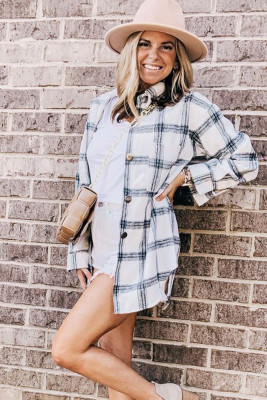 Plaid Turn Down Collar Shacket Jacket Coats Women UNISHE Wholesale