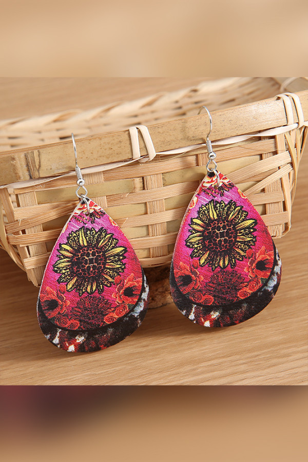 Leopard Sunflower PU Earrings Unishe Wholesale MOQ 5pcs