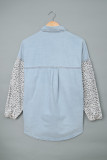 Sky Blue Contrast Leopard Denim Jacket