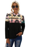 Black Aztec Print Color Block Hoodie