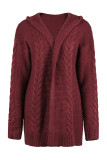 Plain Cable Knit Front Open Sweater Cardigans with Hood