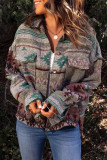Vintage Aztec Print Lapel Pocket Button Up Jacket