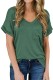 Dark Green V-neck Pocket Short Sleeve T-shirt