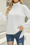 Plain Turtle Neck Tie Sleeves Knit Sweaters