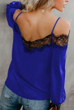 Blue Lace Cold Shoulder Blouse