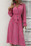 Button Down Pleated Ruffles Waistband Floral Midi Dress