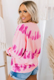 Pink Tie-dyed Print Long Sleeve Sweatshirt