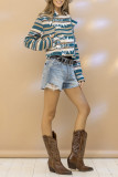 Aztec Print Lapel Pockets Short Jacket Coat