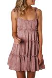 Pink A-line Layered Ruffled Floral Dress