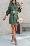 Plain Open Button Pockets Mini Dress With Waistband