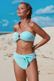 Sky Blue Striped O-ring Bandeau Bikini