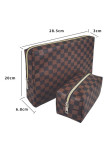 Brown PU Plaid Zipper Clutch Cosmetic Bag MOQ 3pcs