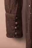 Brown Side Split Rhinestone V Neck Maxi Dress