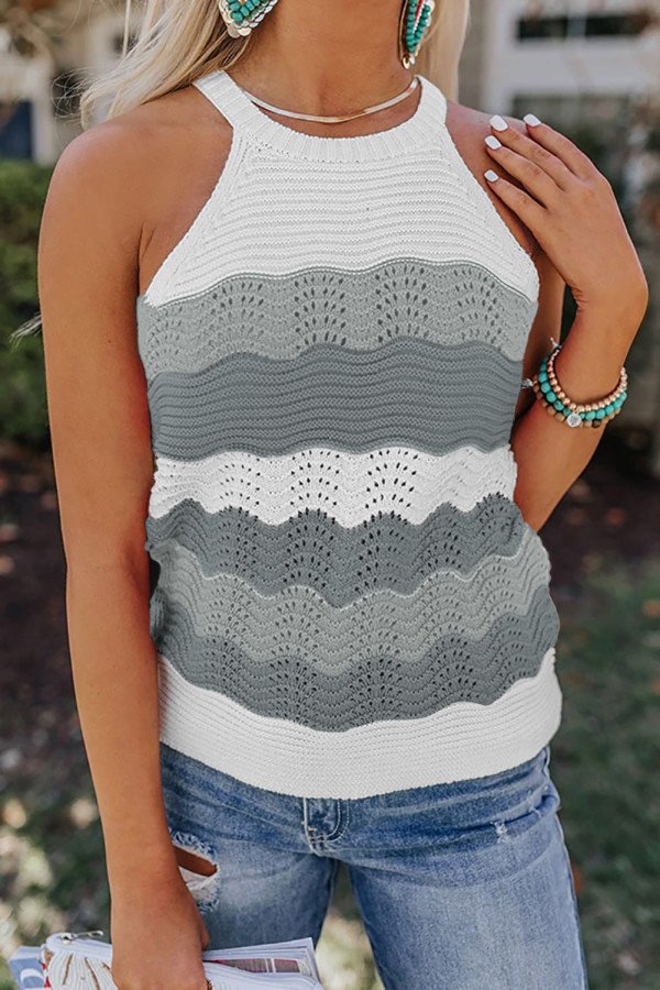 Gray Knit Colorblock Tank Top