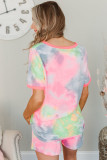 Pink Tie Dye T Shirt and Drawstring Shorts Lounge Set