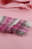Pink Plaid Patchwork Long Sleeve Hoodies