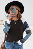 Color Block Long Sleeves Black Pullover Top