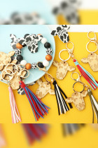 PU Leather Cow Shape Tassels Keychain MOQ 3pcs