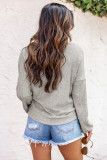 Gray Ribbed Drop Shoulder Long Sleeve Top