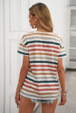 Multicolor Stripes V Neck T-shirt