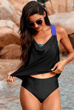 Black Cowl Neck Splicing Tank and Panty Tankini Set