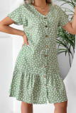 Spot Print Button Down Ruffle Hem Mini Dress