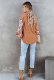 Orange Paisley Contrast Bubble Sleeve Ribbed Top
